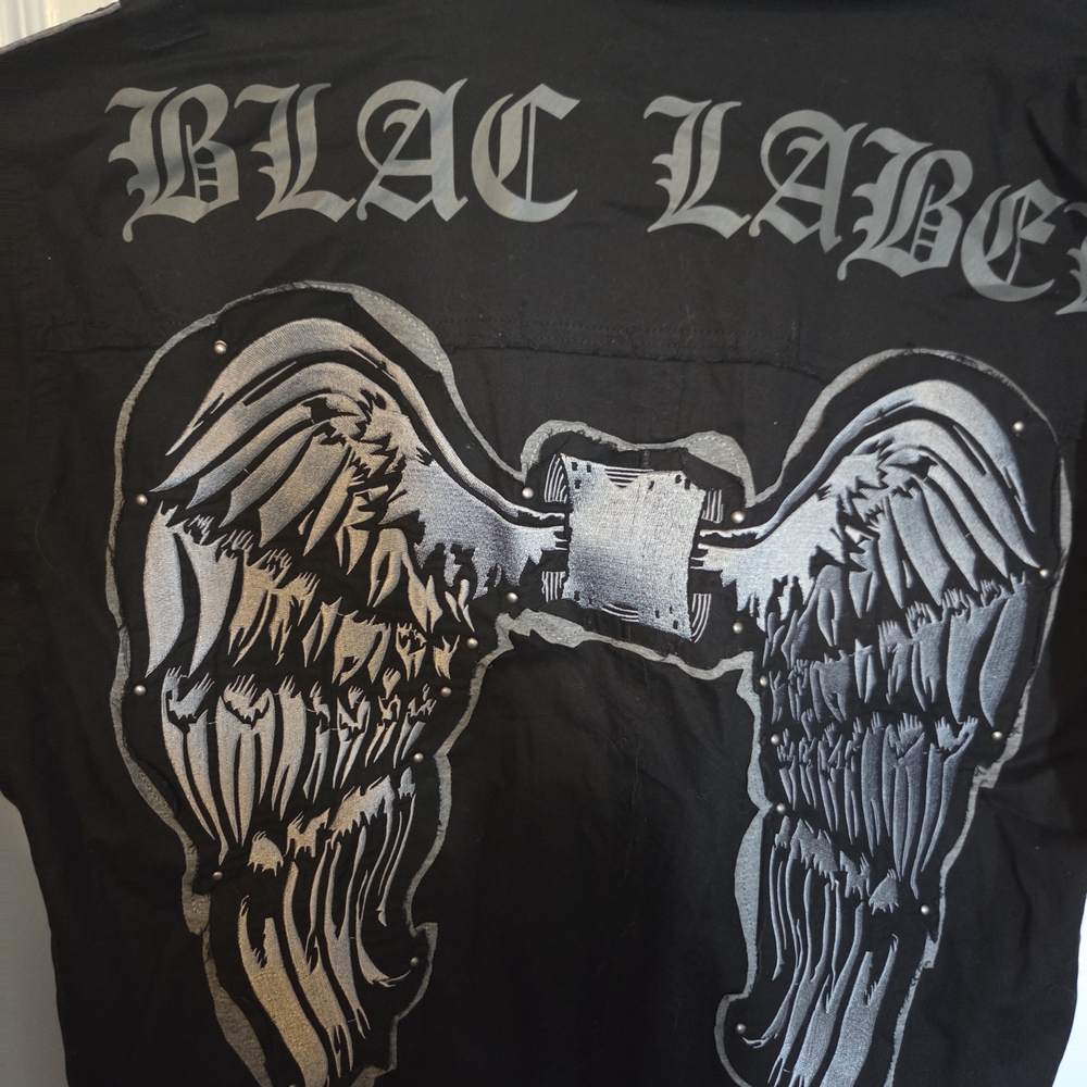 Black Label Men's Black Shirt with Silver Wing Design